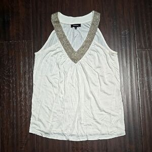 Express White Beaded V Neck Tank Y2k - Size XS